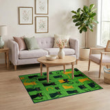 Playful Black Orange Cats Green Area Rug