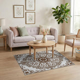 Intricate Brown Mandala Skull Area Rug