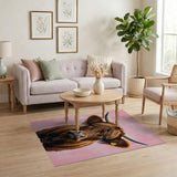 Shaggy Highland Cow Portrait Pink Area Rug
