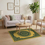 Teal Mandala Golden Yellow Area Rug