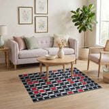 Modern Black Grey Red Checkered Area Rug