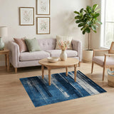 Distressed Navy Blue Horizontal Stripe Rug