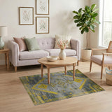 Yellow Grey Distressed Tribal Area Rug