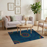 Rainbow Concentric Circles Geometric Area Rug