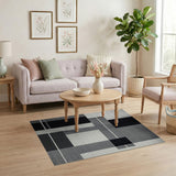 Stacked Blocks Geometric Black White Area Rug