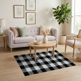 Distressed Black White Checkered Farmhouse Rug