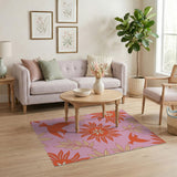 Vibrant Pink Floral Bird Area Rug