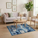 Moonlit Mountain Camping Blue Area Rug