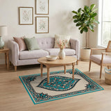 Teal Mandala Ornate Border Area Rug