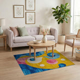Multi-color and Patterns Vibrant Yellow Abstract Swirl Area Rug
