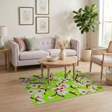 Cherry Blossom Floral Area Rug on Vibrant Green