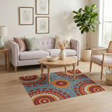 Teal Mandala Area Rug with Vibrant Floral Mandalas