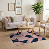 Modern Geometric Pink Navy Area Rug