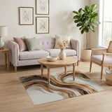 Fluid Brown Tan Abstract Wave Area Rug