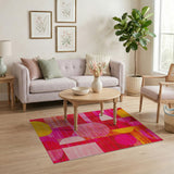Vibrant Pink Yellow Geometric Abstract Rug