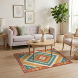 Blue and Teal Southwestern Teal Geometric Area Rug