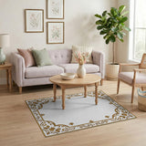 Elegant Gold Ornate Floral Border Area Rug