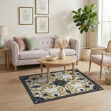 Navy Blue Gold Ornate Persian Medallion Rug