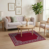 Crimson Persian Border Area Rug with Ornate Floral Frame