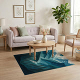 Blue and Teal Teal Mountain Valley Landscape Area Rug