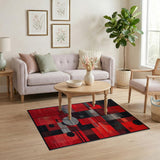 Geometric Modern Red Bold Red Black Geometric Abstract Area Rug