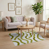 Green Wavy Brushstroke Area Rug