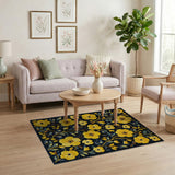 Yellow Vibrant Yellow Floral Area Rug on Black