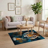 Majestic Orange Tiger Teal Jungle Area Rug