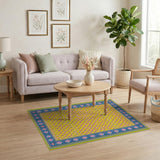 Vibrant Yellow Lattice Floral Border Area Rug