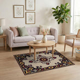 Ornate Gold Border Persian Area Rug - Beige Field