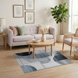 Blue and Teal Blue Overlapping Circles Geometric Area Rug