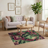 ODIKA Washable Money Rug - Pink & Green Pop Art $100 Bill Area Rug, Low Pile Non-Slip Decor