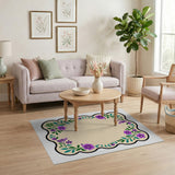 Purple Floral Scalloped Frame Area Rug