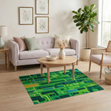 Emerald Geometric Cityscape Area Rug