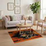 Fiery Geometric Wolf Head Area Rug
