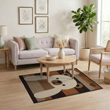 Adorable White Bear Hearts Brown Tan Striped Rug