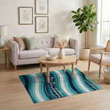Wavy Seaside Pavilion Blue Teal Area Rug