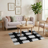 Bold Black White Zigzag Grid Area Rug