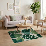 Geometric Modern Vibrant Green Monstera Leaf Area Rug