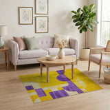 Vibrant Yellow Purple Geometric Area Rug