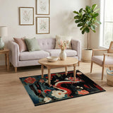Majestic Red Dragon Peony Area Rug