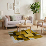 Layered Geometric Yellow Brown Area Rug