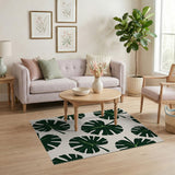 Green Monstera Leaves Pattern Area Rug