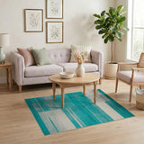 Teal Striped Geometric Modern Area Rug