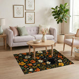 Black Cats in Vibrant Floral Garden Rug