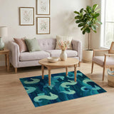 Washable Coastal Blue Seahorse Area Rug, Non-Slip Low Pile