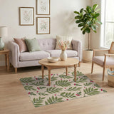 Lush Green Leaves Red Berries Area Rug