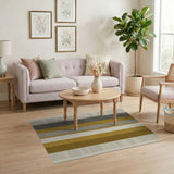 Modern Vertical Striped Grey Beige Mustard Area Rug