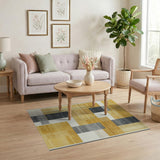 Yellow Gray Geometric Block Area Rug