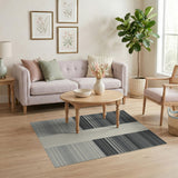Modern Grey Striped Area Rug with Cream Center